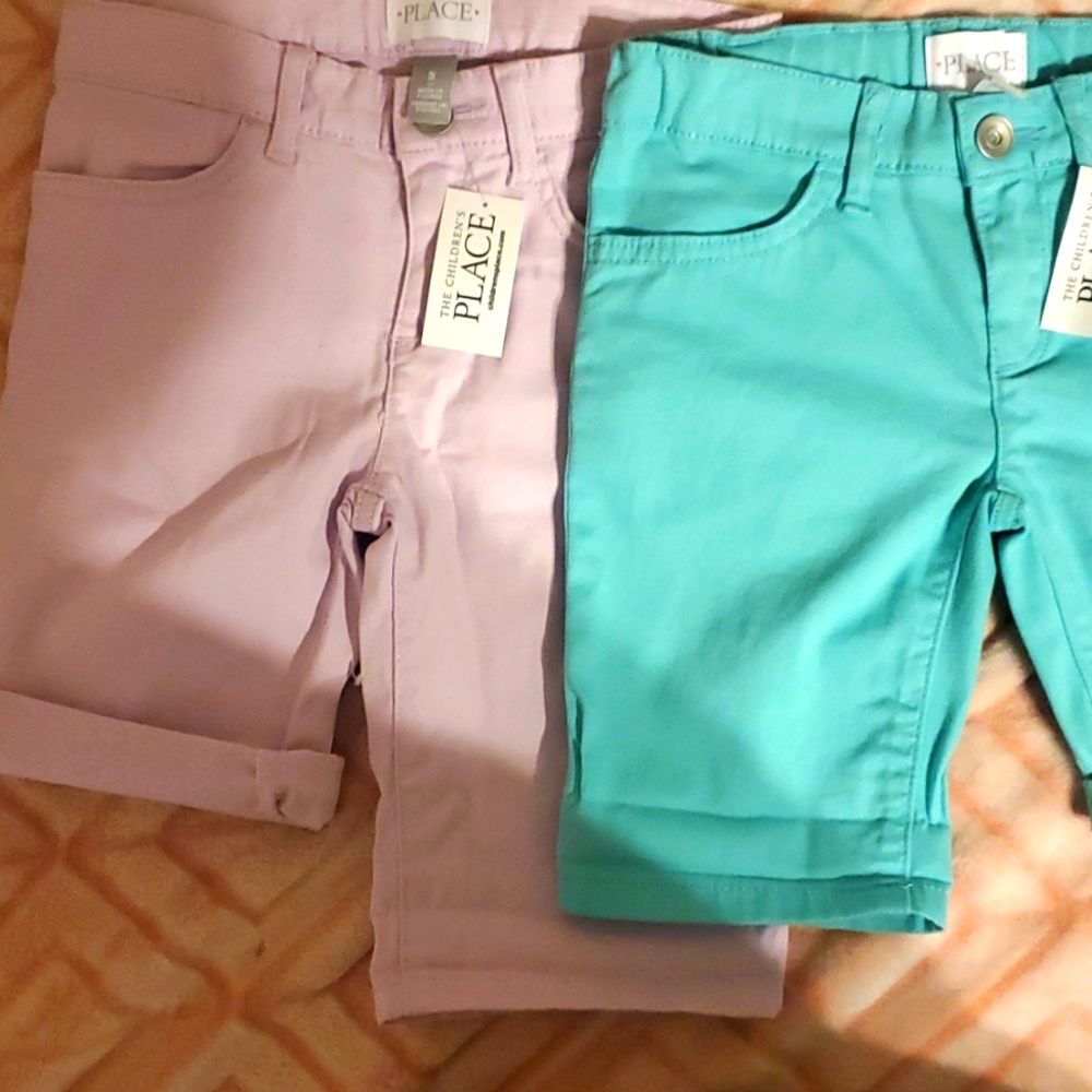 Childrens Place Size 5 Girl Shorts lilac haze and seafrost both pairs